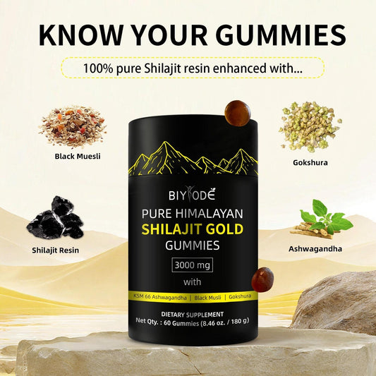 Pure Himalayan Shilajit Gummies With Ashwagandha, Gokshura & Other Herbs No Added Sugar 60 Chewables Edible Supplement