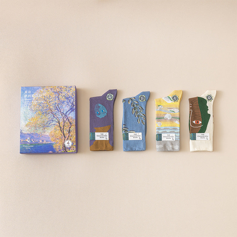 Gift Box Monet Series Oil Painting Trendy Socks