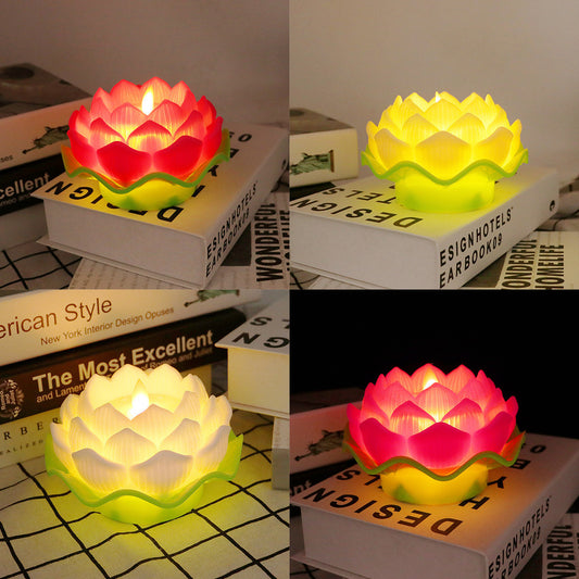 Lotus Candle Lotus Lamp Legal Props Changming Lamp Plastic Luminous Electronic Candle Ornaments