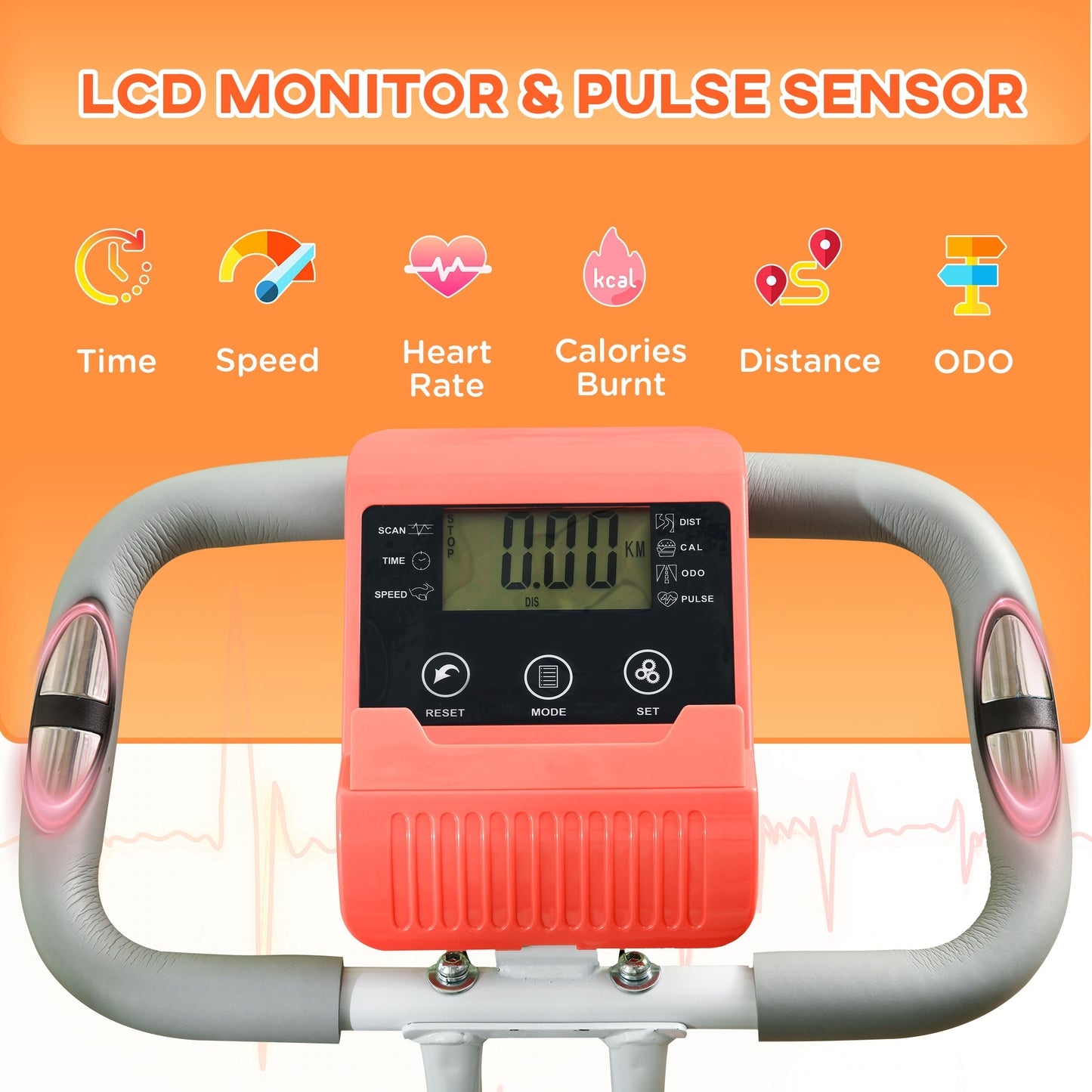 2-in-1 Folding Exercise Bike With 8-Level Magnetic Resistance, Arm Resistance Band, Pulse Sensor, Orange