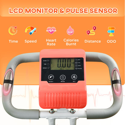 2-in-1 Folding Exercise Bike With 8-Level Magnetic Resistance, Arm Resistance Band, Pulse Sensor, Orange