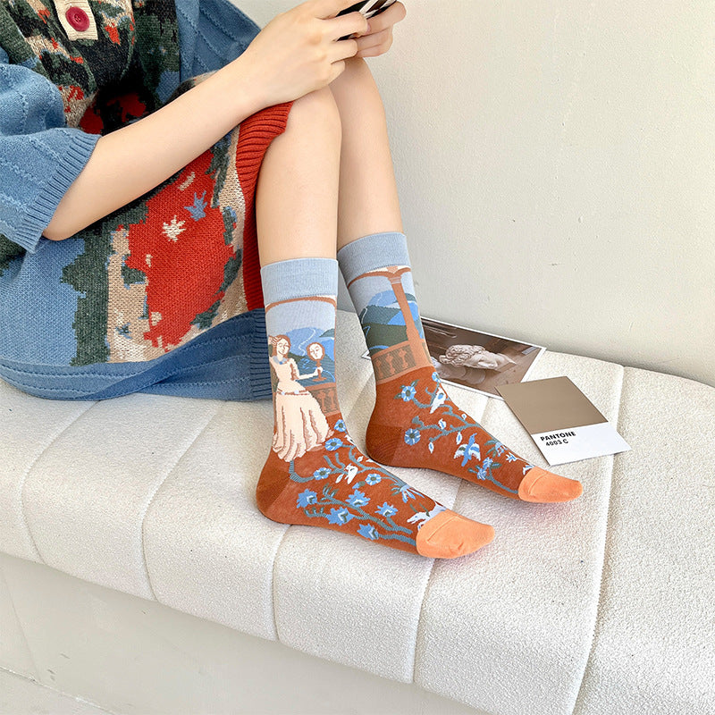 Gift Box Monet Series Oil Painting Trendy Socks
