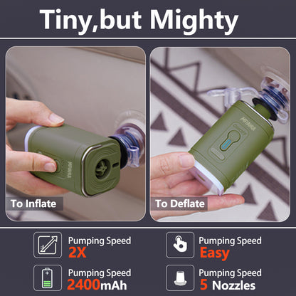 MFIAHUI 2026 Portable Air Pump With Retractable Keychain & 3-Adjustable Lights For Quick Inflate And Air Extraction Camping Travel Home Storage Inflatable Sleeping Bag Airbed Outdoor Equipment