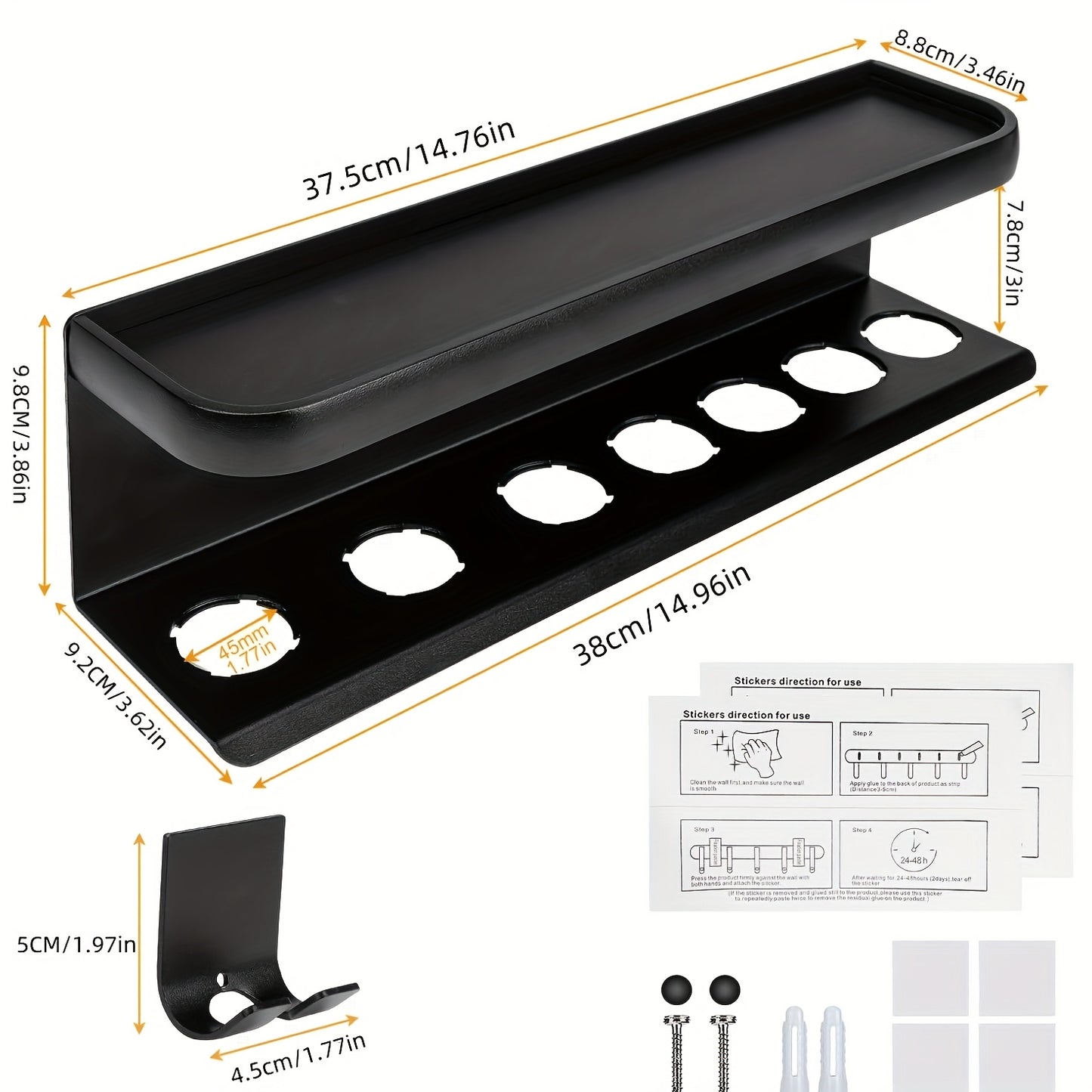 Wall Mounted Adhesive Curling Iron Hair Straightener Dryer Holder Storage Rack--Insert The Product