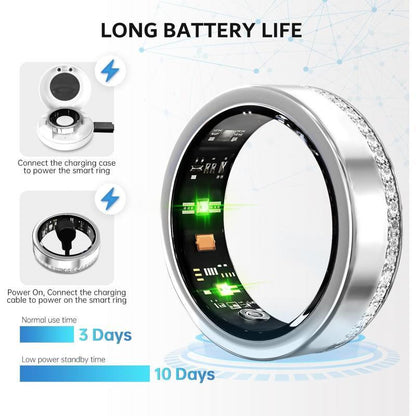 2025 New Smart Ring For Women Luxury Elegant Diamond Ring With Visible Tech Core Heart Rate Sleep Tracker Fitness Health Monitor IP68 Waterproof  Compatible
