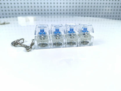 4Keys Mechanical Keyboard Electronic Luminous Transparent Crystal Height Pressure Reduction Finger Button Anti Stress Keycap Toy Schoolbag Pendant Keychain Decompression Clicker Gadget Gift