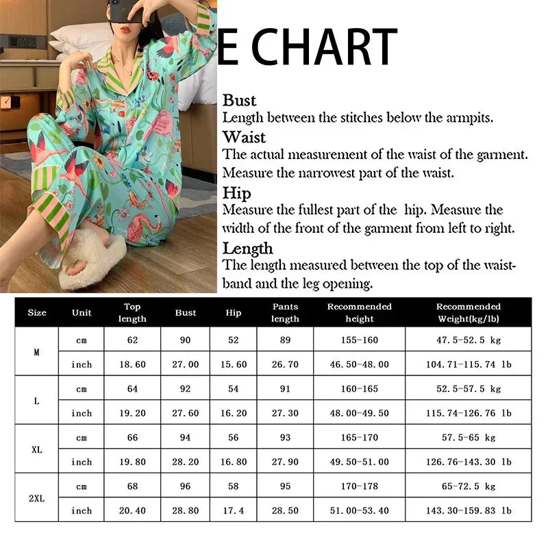 Sexy Pajamas for Women in Spring Summer Long Sleeved Flower and Bird Patterns High-end New Luxurious Comfortable Pajamas