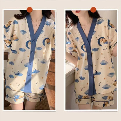 Pajamas For Women Summer Cute Cardigans Home Clothes New Women S Two Piece Set