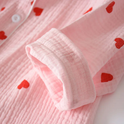 Pajamas for Women in Spring Made of Pure Cotton Gauze with Long Sleeves and Thin Crepe Fabric Sweet Loose Summer Home Clothes
