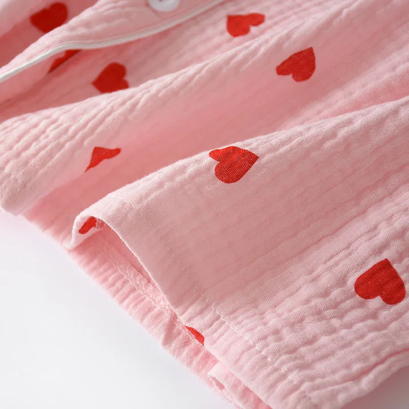 Pajamas for Women in Spring Made of Pure Cotton Gauze with Long Sleeves and Thin Crepe Fabric Sweet Loose Summer Home Clothes