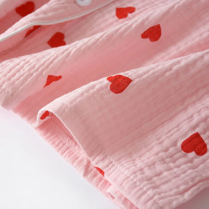 Pajamas for Women in Spring Made of Pure Cotton Gauze with Long Sleeves and Thin Crepe Fabric Sweet Loose Summer Home Clothes