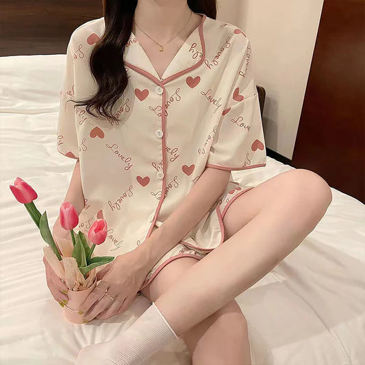 Pajamas For Women Summer Cute Cardigans Home Clothes New Women S Two Piece Set