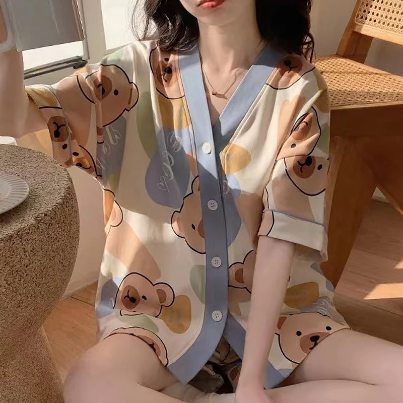 Pajamas For Women Summer Cute Cardigans Home Clothes New Women S Two Piece Set