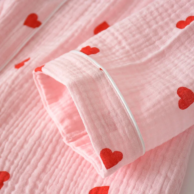 Pajamas for Women in Spring Made of Pure Cotton Gauze with Long Sleeves and Thin Crepe Fabric Sweet Loose Summer Home Clothes