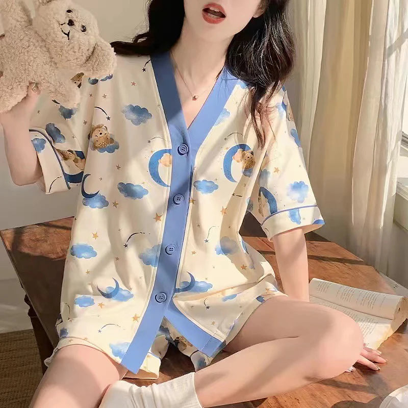 Pajamas For Women Summer Cute Cardigans Home Clothes New Women S Two Piece Set