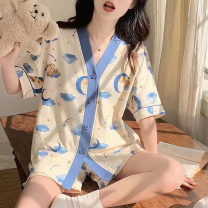 Pajamas For Women Summer Cute Cardigans Home Clothes New Women S Two Piece Set