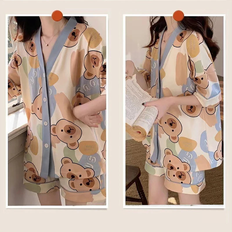 Pajamas For Women Summer Cute Cardigans Home Clothes New Women S Two Piece Set