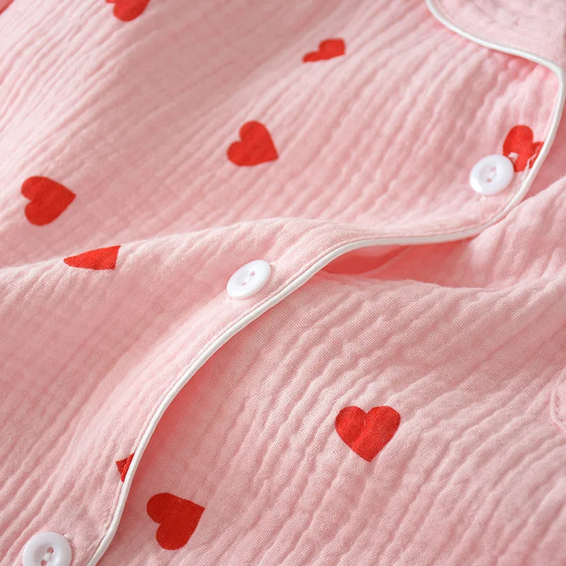 Pajamas for Women in Spring Made of Pure Cotton Gauze with Long Sleeves and Thin Crepe Fabric Sweet Loose Summer Home Clothes