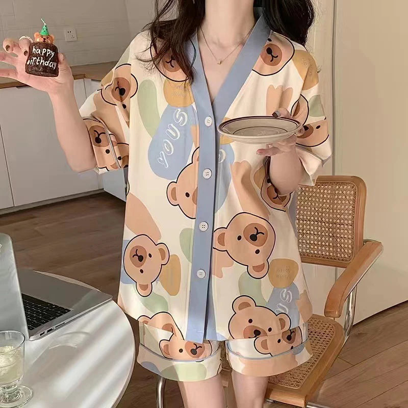 Pajamas For Women Summer Cute Cardigans Home Clothes New Women S Two Piece Set