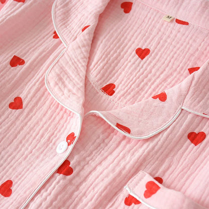 Pajamas for Women in Spring Made of Pure Cotton Gauze with Long Sleeves and Thin Crepe Fabric Sweet Loose Summer Home Clothes