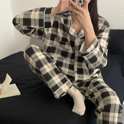 Pyjama respirant à manches longues pour femmes, vêtements de nuit pour étudiants, cardigan à rayures grises, vêtements d'intérie