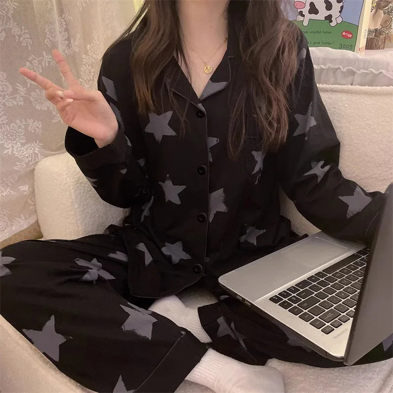 Pyjama respirant à manches longues pour femmes, vêtements de nuit pour étudiants, cardigan à rayures grises, vêtements d'intérie