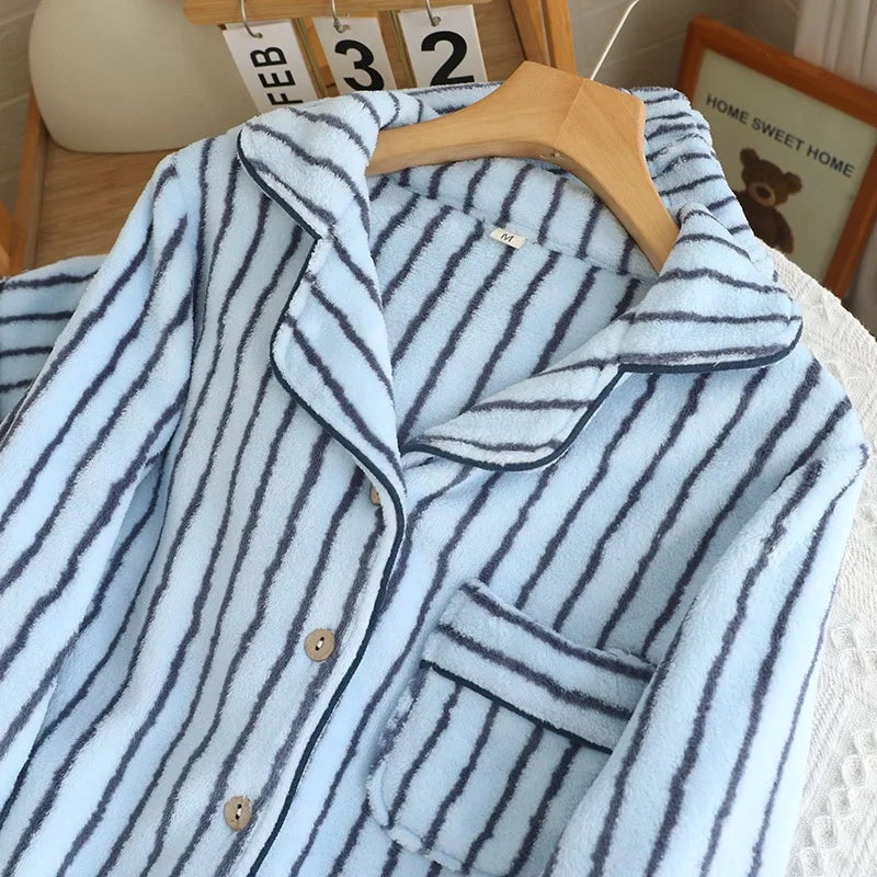 Winter couple pajamas Women's Pajamas Flannel Pajamas 2 Piece Set Warm and Soft Home Clothes men's pajamas Girl's Nightwear