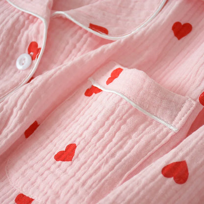 Pajamas for Women in Spring Made of Pure Cotton Gauze with Long Sleeves and Thin Crepe Fabric Sweet Loose Summer Home Clothes