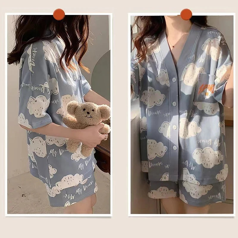 Pajamas For Women Summer Cute Cardigans Home Clothes New Women S Two Piece Set