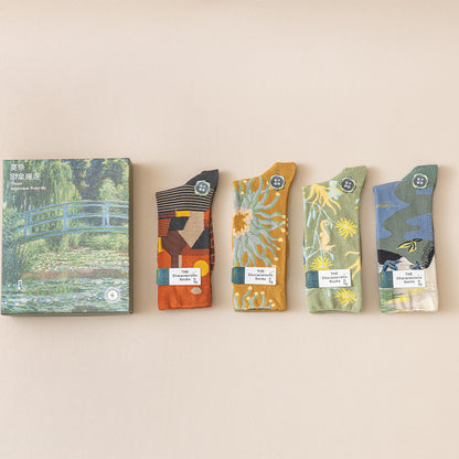 Gift Box Monet Series Oil Painting Trendy Socks