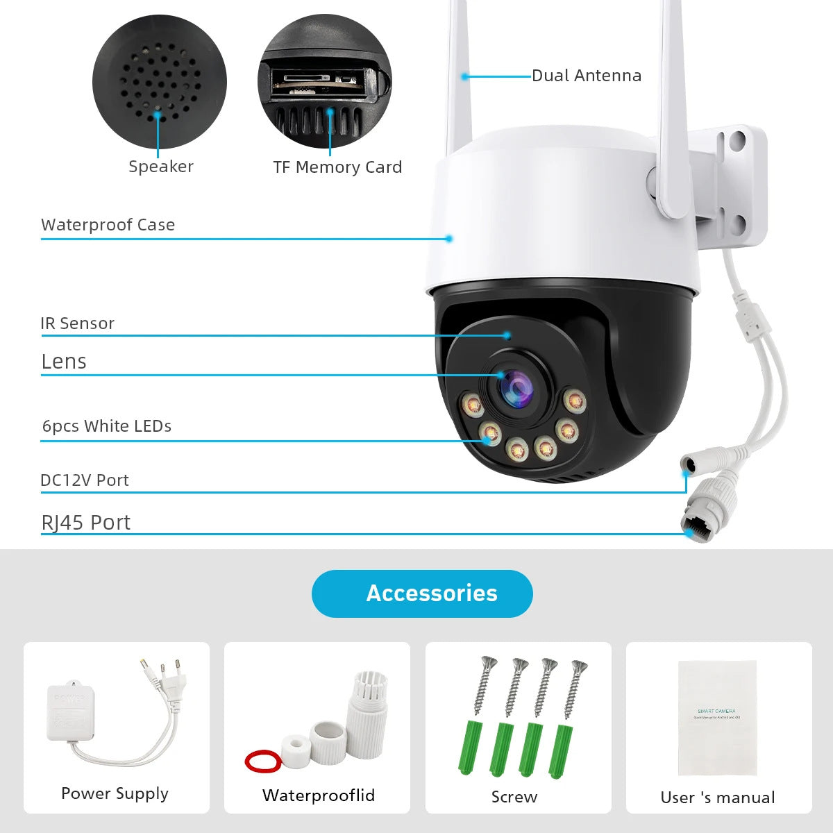 Monocular Ball Q19B Black And White 4K 8MP Network Camera