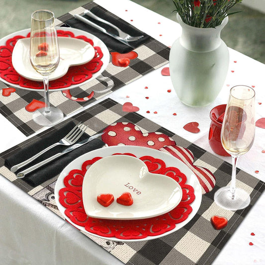 Valentines Day Placemats Set Of 4, 17x12.5 Inches With Gnomes And Hearts Pattern For Holiday Parties And Family Gatherings-clearance Sale