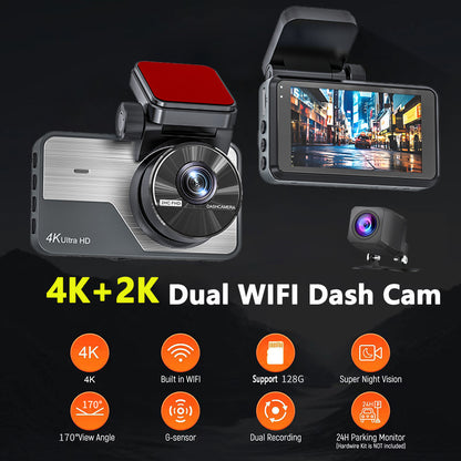 4K Driving Recorder Ultra HD Front And Rear Dual Camera Night Vision Parking Surveillance GPS Reversing
