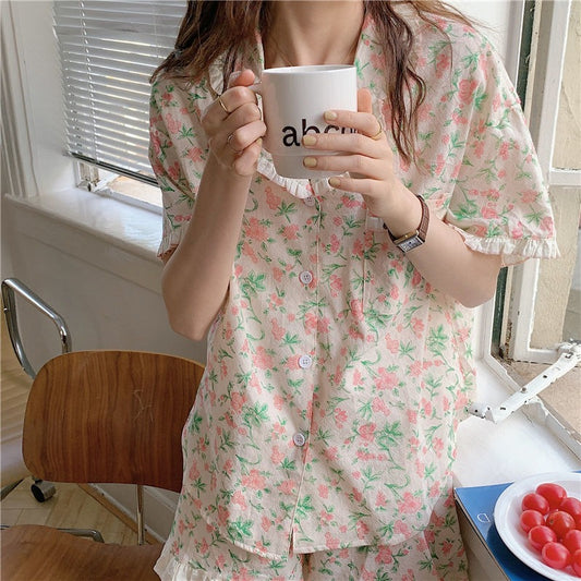 Pajamas Women's Floral Pajamas Suit Sweet