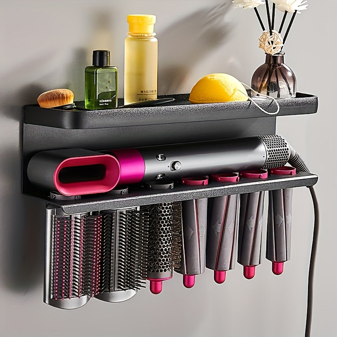 Wall Mounted Adhesive Curling Iron Hair Straightener Dryer Holder Storage Rack--Insert The Product
